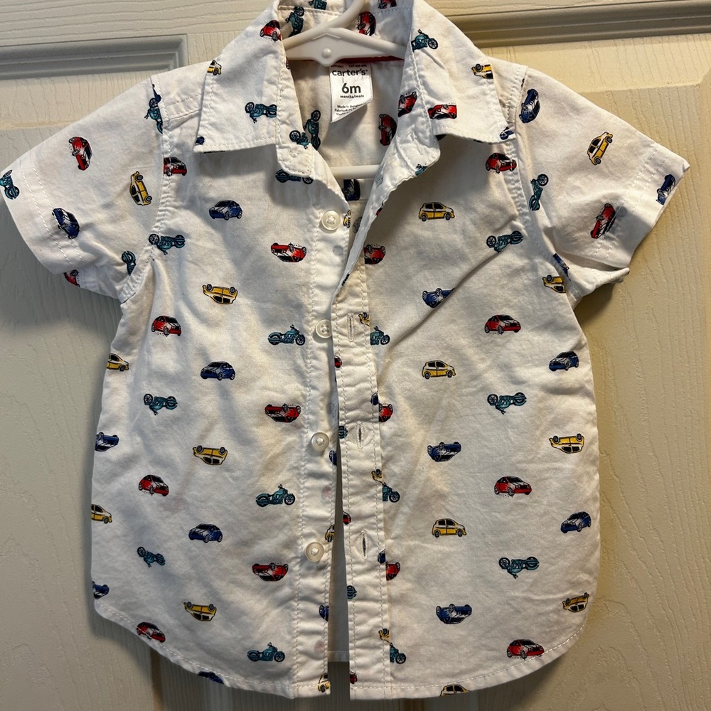 Carter’s boys Oxford short sleeve shirt cars 6 mo